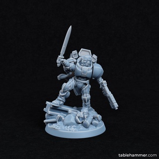 commander human space corps marines troopers scifi tabletop wargaming captain lieutenant hq leader sword hero heroic 32mm 28mm centerpiece tablehammer 3d print model - Mito3D