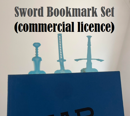 commercial license sword set bookmark s school barbie chainsaw man pochita easter lotr recycling upcycling elden ring garden chess birdhouse mate buddha spiderman playmobil book reading literature 3d print model - Mito3D