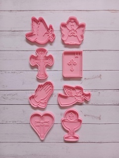 communion cookie cutters cross bible religion angel bakery kit pack cutting molds cookies seal stamper 3d print model - Mito3D