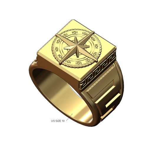 compass greek key pattern signet size 10 3d print model jewelry navigation meandre ring printable silver gold versace chunky bling statement square 3D print model - Mito3D