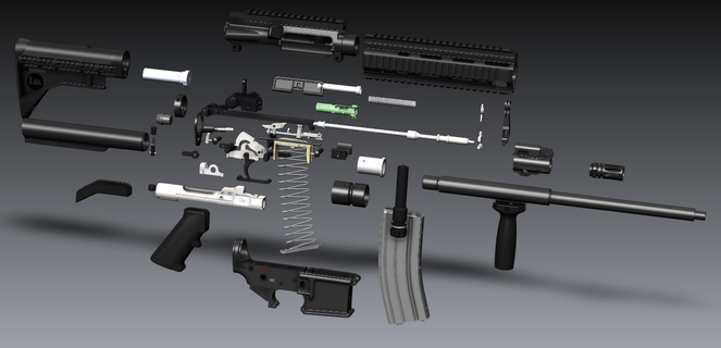 complete mr556 hk416 ar15 m16 m4a1 m4 weapon rifle carbine firearms gun hk ak akm 3d print model - Mito3D