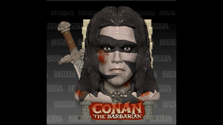 conan bárbaro v1 juego películas retrato arnold schwarzenegger terminador espada figurilla cara guerrero 3d print model - Mito3D