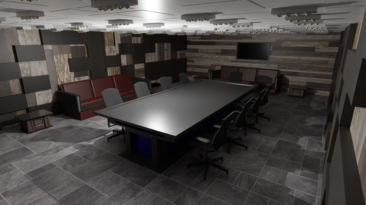 conferencia habitación reunión interior oficina silla mesa reunirse madera cuero office conference room meeting 3d print model - Mito3D