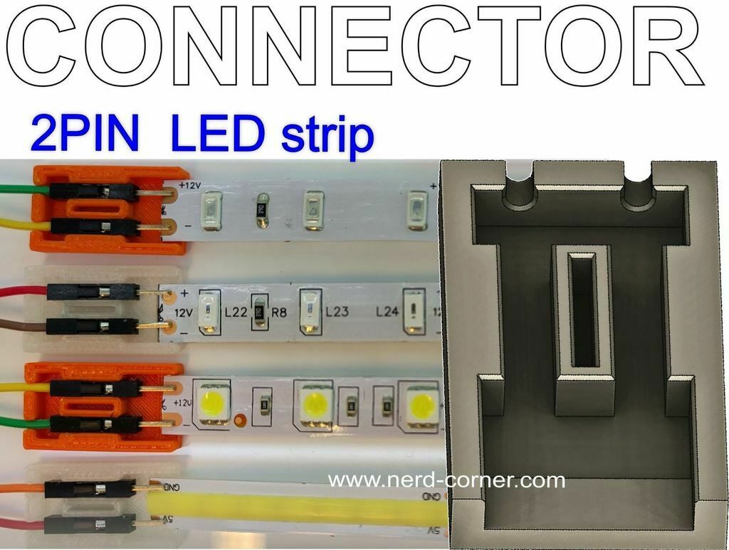 Verbinder 2pin LED Streifen Arduino Fall Mantel Anschlüsse dupont Schlauch Jumper führt Halter Unterstützung Licht montieren sk6812 ws2812 ws2812b Elektronik 3D print model - Mito3D