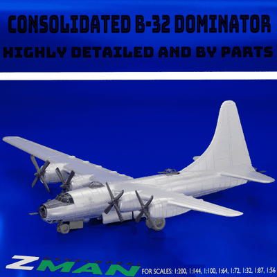 konsolide b 32 hakim v1 4 in 1 oyun us bombacı nostaljik uçak dünya savaş pervane 200 sla fdm zmanora b32 72 144 100 3d print model - Mito3D