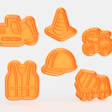 construction building cookie cutter set 6 home cone worker clothes javelot tractor work equipment house automobile transport machine skating rink excavator stamp cookies cook cithen cutters 3d print model - Mito3D