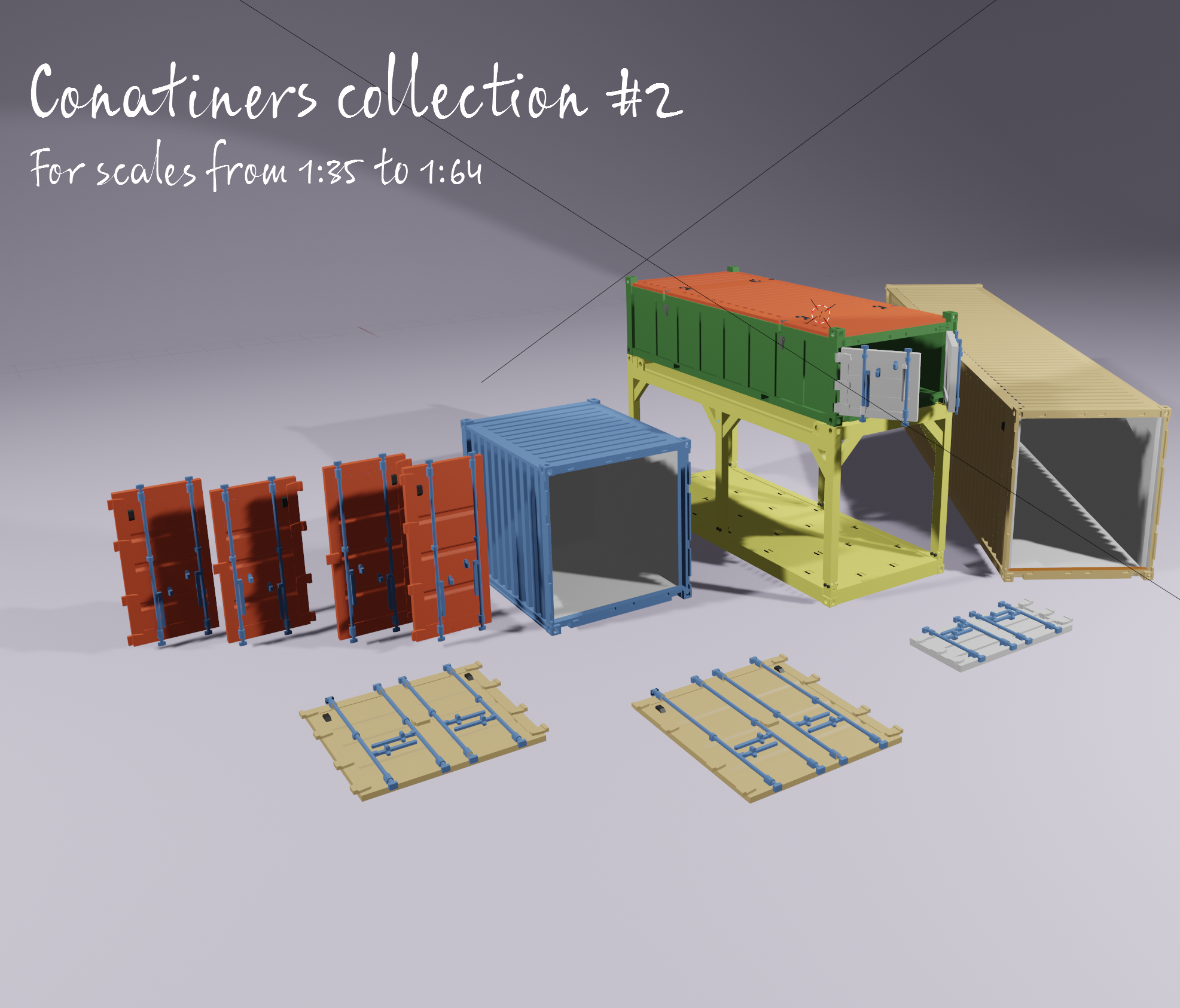 Behälter Sammlung 2 1 43 50 64 Container Schiene Versand Ladung Kran Hafen industriell Strukturen 35 Terrain Steampunk Kitbash Stadt modern 3D print model - Mito3D