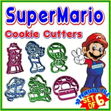 cookie cutter - set 6 supermario game collection funny printable cooking biscuits kitchen toy nintendo pastry cake cooky cutters 3d print model - Mito3D