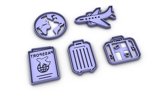 cookie cutter - world travel cutting fondant pasta suitcase luggage backpack airplane passport 3d print model - Mito3D