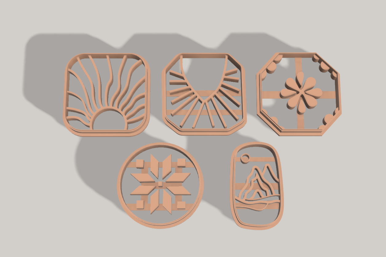 cookie cutter boho x5 sun sunset mountains waves landscape decoration art 3D print model - Mito3D