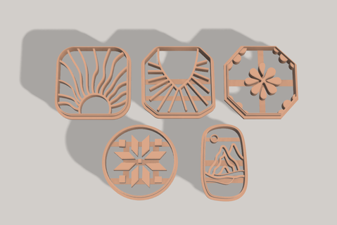 cookie cutter boho x5 sun sunset mountains waves landscape decoration art 3d print model - Mito3D