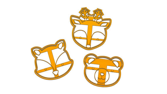 cookie cutter fondant fox deer bear forest 8cm pack x3 cookies cutting 3d print model - Mito3D