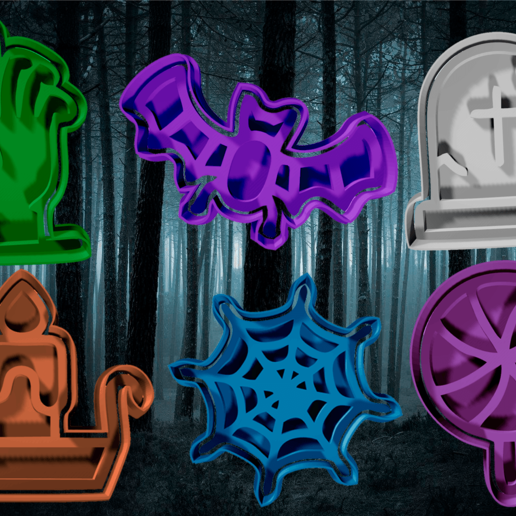 biscotto taglierina fondente Halloween 1 frese biscotti fantasma pipistrello tavolozza ragnatela 3D print model - Mito3D