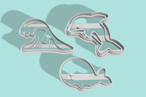 Galleta cortador mar animales x3 juego niño niños cangrejo pulpo pez caballitodemar caracol Oceano marina animal partido delfin ballena ola 3d print model - Mito3D