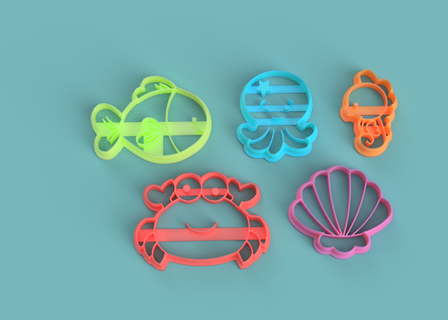 kurabiye kesici deniz hayvanlar x5 oyun çocuk çocuklar Yengeç ahtapot balık Denizatı salyangoz okyanus hayvan Parti 3d print model - Mito3D