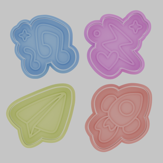 cookie cutter set 15 doodle style cutters stamp stamps Home star heart form fire car pencil music sprinkle skull candy flag diamond cherry cloud racket 3d print model - Mito3D
