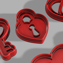 cookie cutter set key padlock home valentine's cookies sharp heart 3d print model - Mito3D