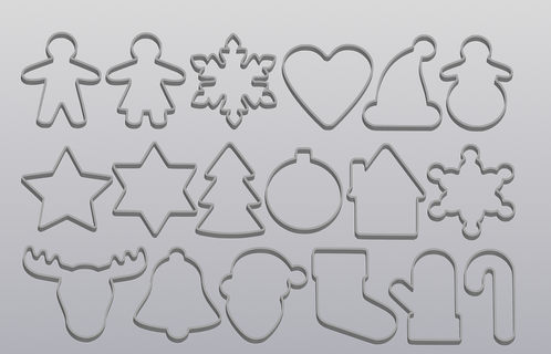 cookie cutters clay molds 18 pieces 3d print model - Mito3D