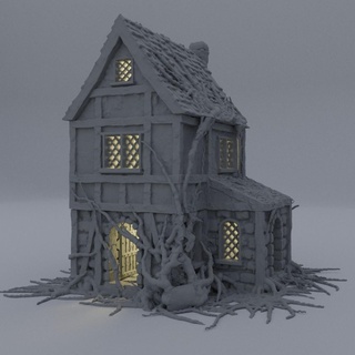 corrupted farmhouse 28 mm tabletop terrain rpg dnd house medieval supportfree old stone farm evil structure playable interior modular 28mm 25mm 15mm wargame 3d print model - Mito3D
