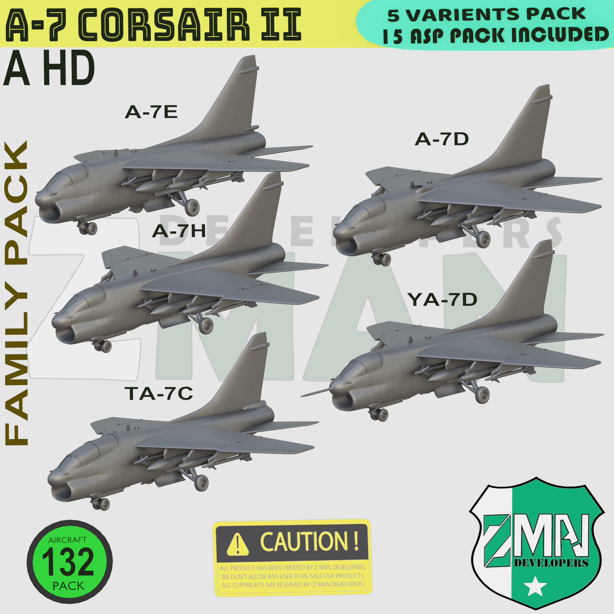 corsario 7 ta familia paquete v7 15 in 1 ii 7h 7d 7e 7c combatiente jet 200 resina sla fdm zmanora 3d impresión stl 144 72 87 3D print model - Mito3D