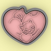 cortador galletas gatos corazon Galleta gato corazón san valentin día cortadores sello carimbo amor pareja novios 3d print model - Mito3D