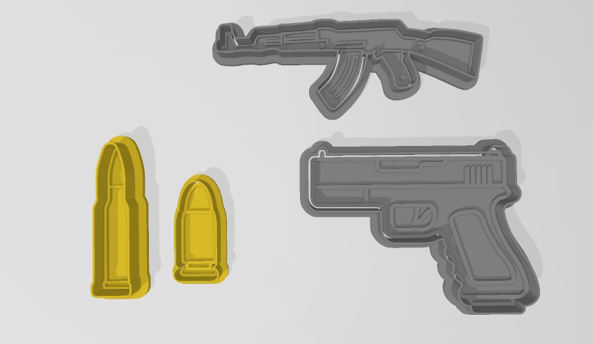 Cortante ak 47 tabanca madde işareti silahlar kesiciler kurabiye fondan ak47 makine mermi 3D print model - Mito3D