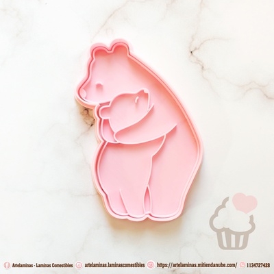 cortante pára galleta mamãe osa y osito abraço casa feliz concurso grátis rosa 3d print model - Mito3D
