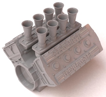 cosworth v8 engine 2 lables printable classic grand prix tamiya decast print 3dprint scale model diorama tuning 3d print model - Mito3D