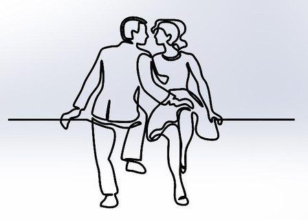 couple line drawing arts love kiss man woman 3d print model - Mito3D
