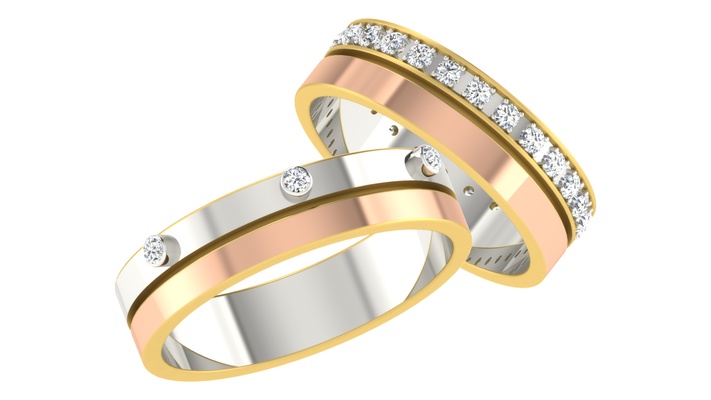 pareja boda banda 18 dimond anillo 3d modelo imprimible diente oro plata joyería joya moda canalla leva 3d print model - Mito3D