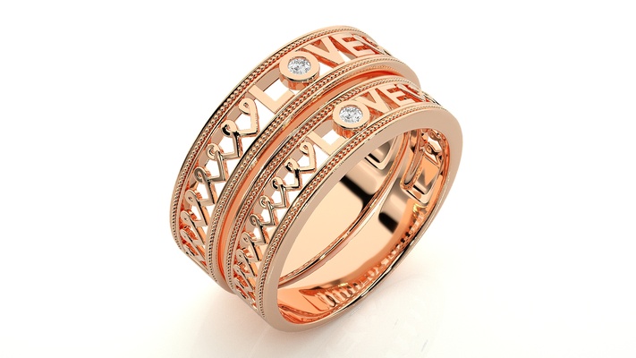 çift düğün grup 2 takı dimond yüzük 3d model yazdırılabilir çatal altın gümüş moda mücevher cad kam 3d print model - Mito3D