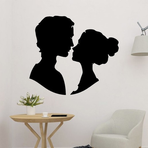 couples dating wall silhouette art decoration ki ssed decor velentine heart love kissed darling romantic 2d 3D print model - Mito3D