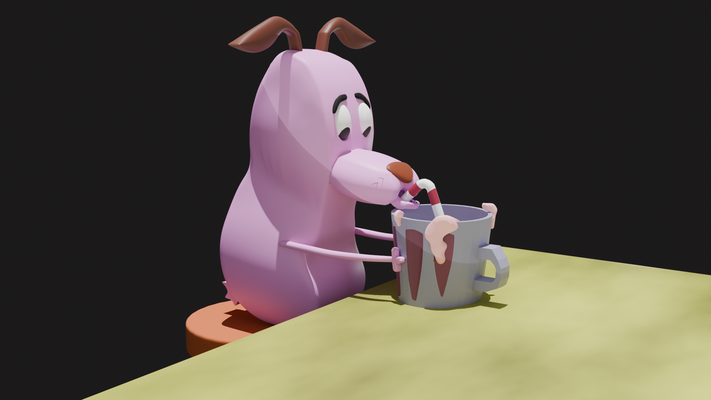 coraggio vigliaccamente cane arte cartone animato rosa rete animazione avventura giocattolo azione figura animale c codardo desenho carino carina cagnolino miniatura 3d print model - Mito3D