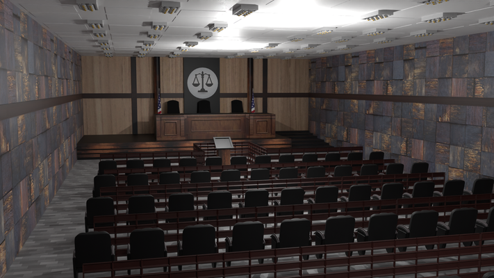 court room interior courtroom jury judges justice exterior architectural attorney lawyer law judge judgment jurist judiciary 3d print model - Mito3D