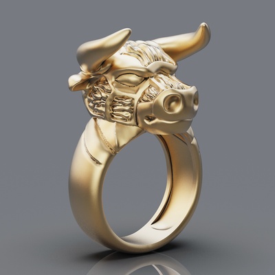 cow bull ring silver gold jewelry printable 3d model trend fashion design zbrush tiger 3d print model - Mito3D