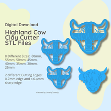 cow clay cutter - highland stl digital file download- 8 sizes 2 versions 3d print model - Mito3D