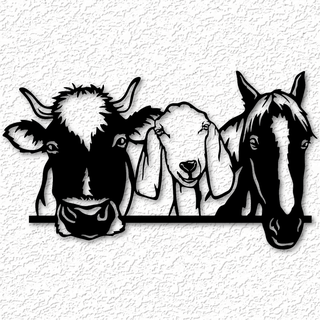 mucca capra cavallo azienda agricola animali parete arte cortile trio arredamento nazione animale ranch casa agnello zoo cigno Basso poli 2d muraria decorazione 3d print model - Mito3D