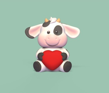 cow heart Art valentine love mother day fun cute barn miniatures sculpture animal farm decorative play cartoon general decor statue spotted gift 3d print model - Mito3D