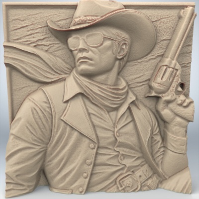 cowboy tema bas relief 3d modello stl 1 arte cnc router sollievo stampa fallimento parete dekor fan sculture busti 3d print model - Mito3D