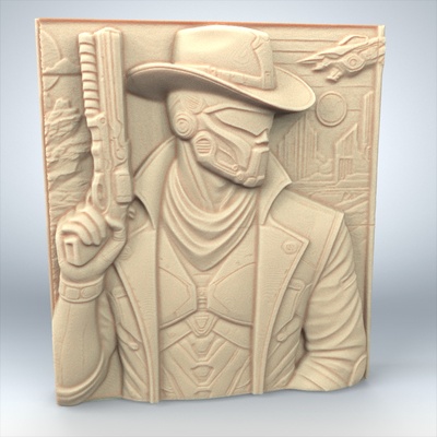 kovboy temalı bas relief 3d model stl 2 sanat cnc yönlendirici rahatlama baskı büst duvar dekor hayran heykeller büstler 3d print model - Mito3D