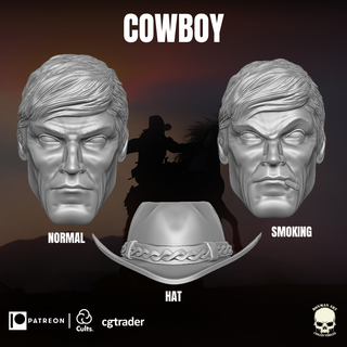 cowboy v1 testa azione figure cappello casco gi Joe Fumo mezco meraviglia leggende classificato ovest 3d print model - Mito3D