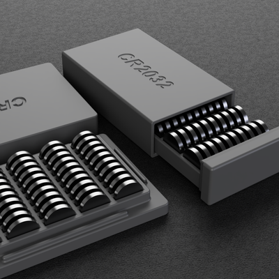 cr2032 batterie inhaber v2 50 halter unterstützung container lager box taste zellen 3d print model - Mito3D