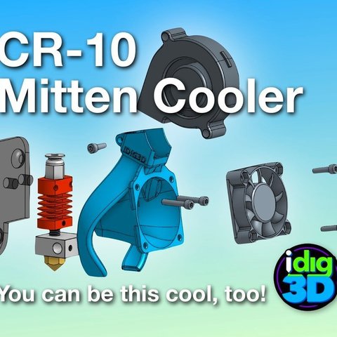 cr-10 tronxy mittens cooler tool 3d printer parts x3a x1 tornado tevo idig3d hotend cooling fan shroud mount duct creality cr10 blower 5015 40mm 3D print model - Mito3D