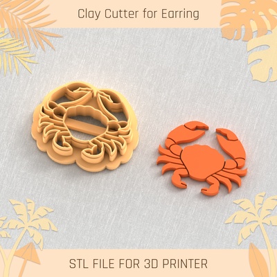 crab summer clay cutter tools earring turtle beach shell 3d print model - Mito3D