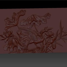 crane lotus chinese ancient pattern texture art bird scenery engraving sculpture cnc relief 3d 3d print model - Mito3D