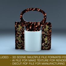 creative holder box mug 3d mockup diecut model home food ceramic coffee gift paper paperbag various kitchen models 3d print model - Mito3D