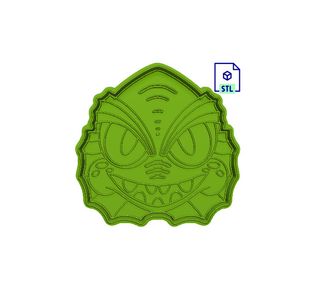 criatura lagoa biscoito cortador carimbo conjunto 2 peça Arquivo Horror Preto 3D print model - Mito3D