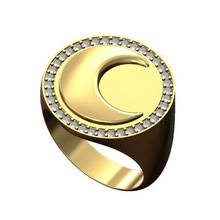 creciente Luna grande diamante sello anillo Talla 9 3d impresión modelo joyería joya imprimible oro plata libra esterlina Moda 3d print model - Mito3D