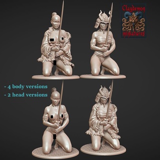 crimson cat - samurai girl Game miniature warrior sword asian japanese 3d print model - Mito3D