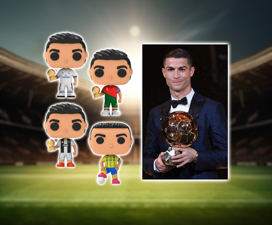 Cristiano Ronaldo funko pop 4 pack + boîte modèle litchi projet cr7 Portugal réel Madrid Juventus al texte el punaise 3d print model - Mito3D